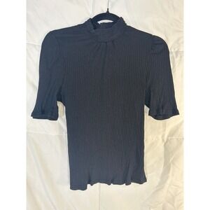 W5 Black Ribbed Mock Neck Puff Sleeve Top XL